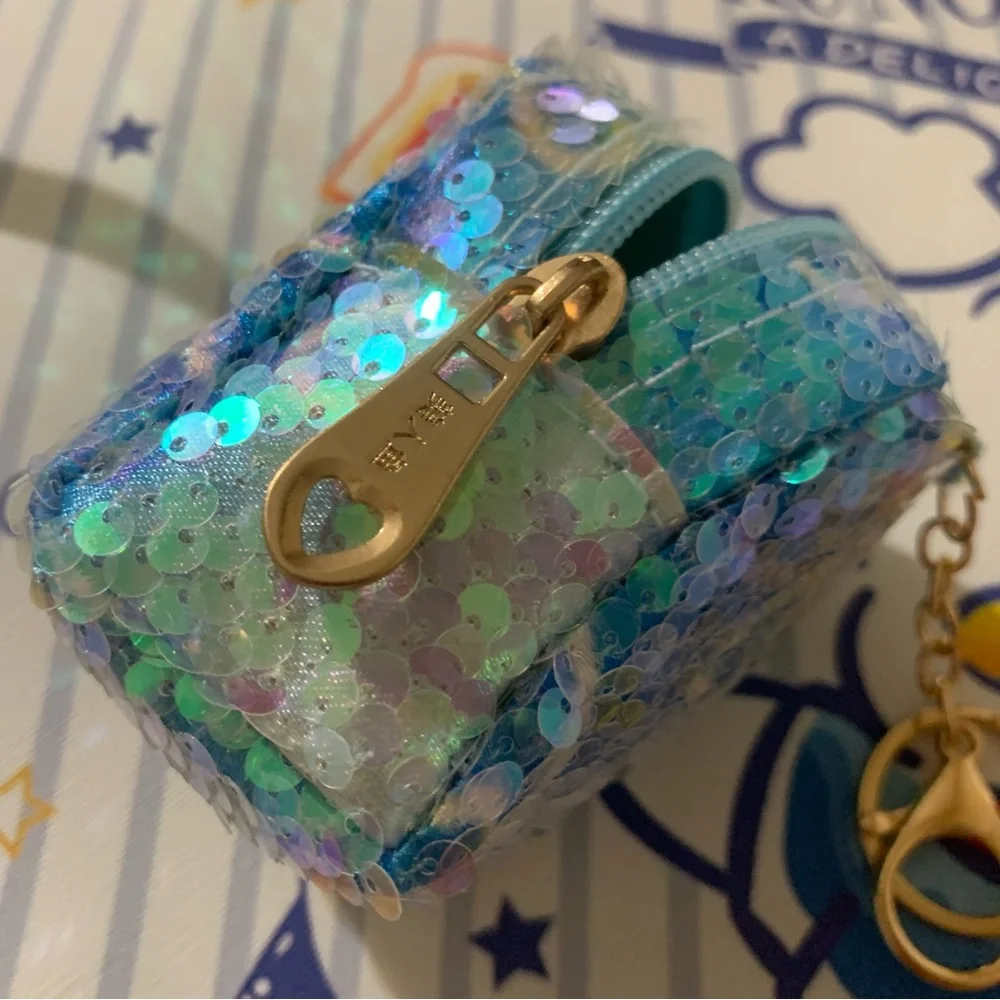 Mini Blue Sequined Backpack Coin Purse Small Zip Pouch